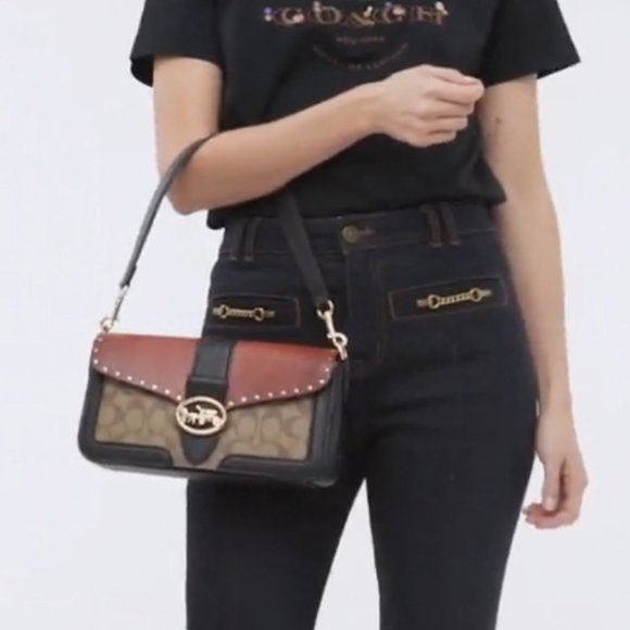 Nwt COACH Georgie Shoulder Bag In Colorblock Signature Canvas W/Rivets Tabby sty - Picture 2 of 12